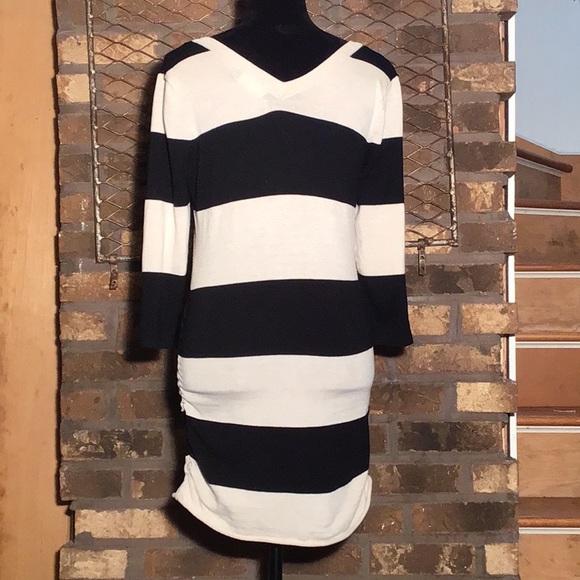 Pink Rose tunic sweater dress black cream stripes S - Picture 3 of 5